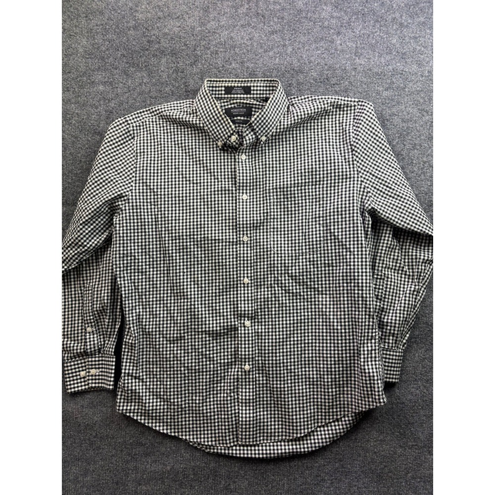 Nordstrom Button Down Shirt Mens 16.5 32-33 Black Gingham Trim Fit Non-Iron